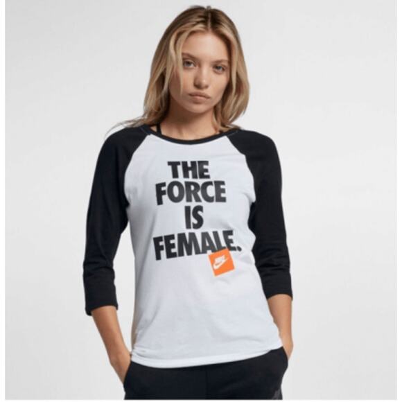 Nike The Force is Female 3/4 Sleeve Baseball T-Shirt Women's Size Medium - Picture 1 of 7